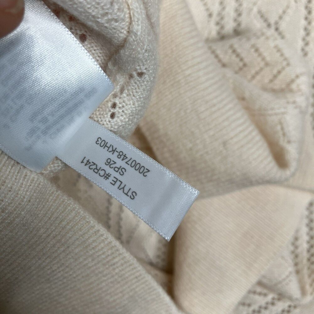 J.Crew Cashmere Cardigan Womens S Cream Pointelle Short Sleeve Collared - Picture 11 of 13